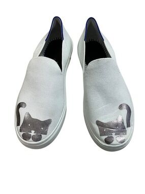 Rothy’s The Original Slip On Sneaker White Metallic Cat Women’s Size 8.5